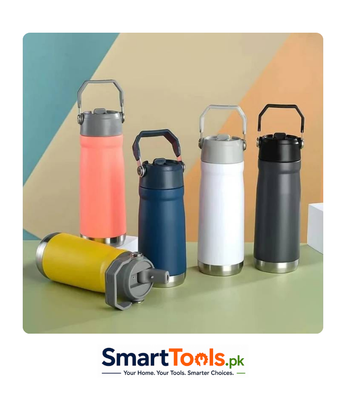 Classic Series portable straw cup is made of stainless steel and features a matte black finish with a flip-up carrying handle Bottle Classic Series portable straw cup is made of stainless steel and features a matte black finish with a flip-up carrying handle Bottle