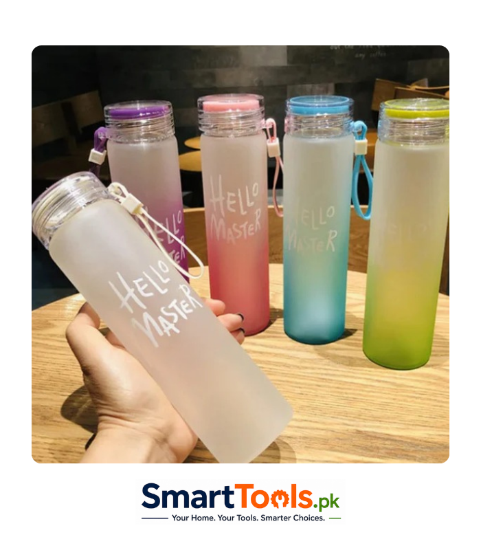 Hello Master branded glass bottle features a frosted, gradient-colored finish Bottle Hello Master branded glass bottle features a frosted, gradient-colored finish Bottle