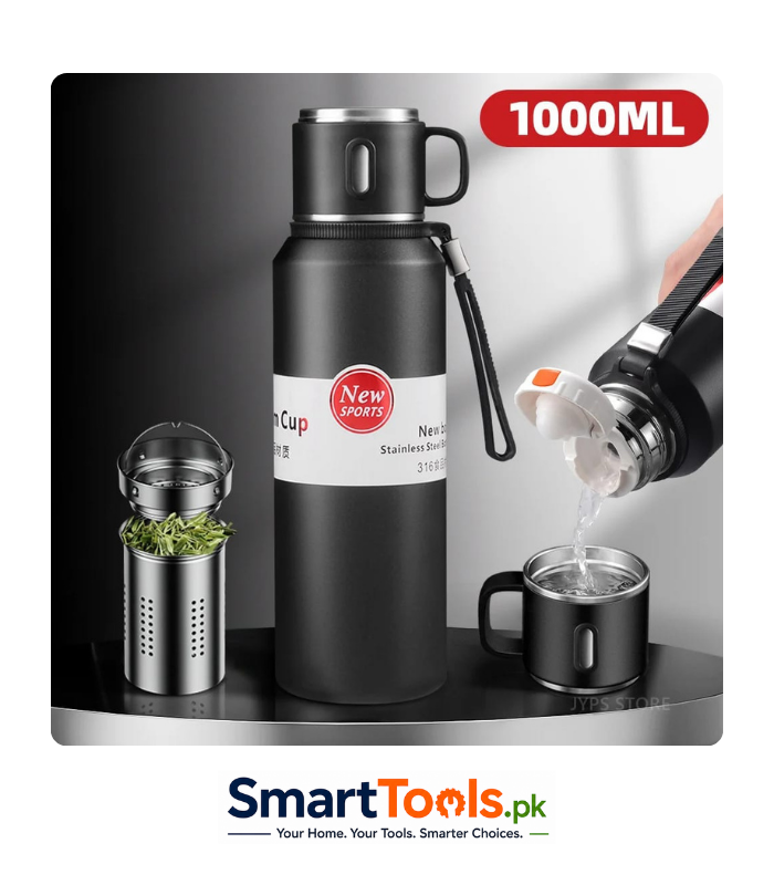 Matte-finish thermal bottle with insulation cup is labeled as having a 600ml capacity Matte-finish thermal bottle with insulation cup is labeled as having a 600ml capacity