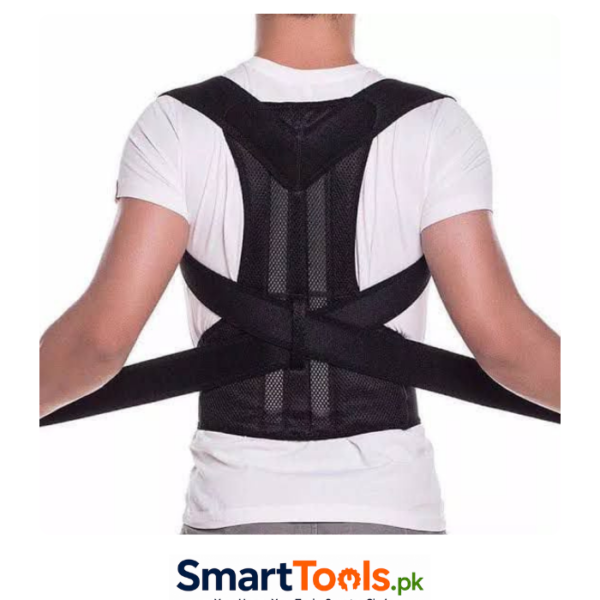black adjustable posture corrector brace with mesh ventilation panels