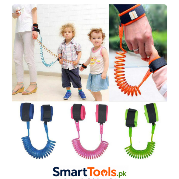 child anti-lost wrist links feature a stretchy, coiled rope connected by adjustable velcro bands to keep toddlers safe in crowded areas