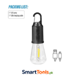 portable, rechargeable camping LED lamp bulb with a hanging hook
